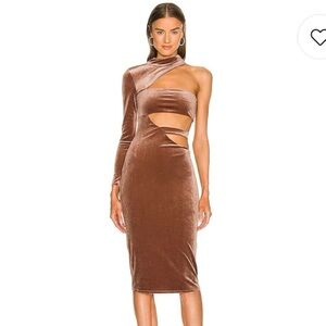 Michael Costello x REVOLVE Bleeker Midi Dress in Nude Velvet